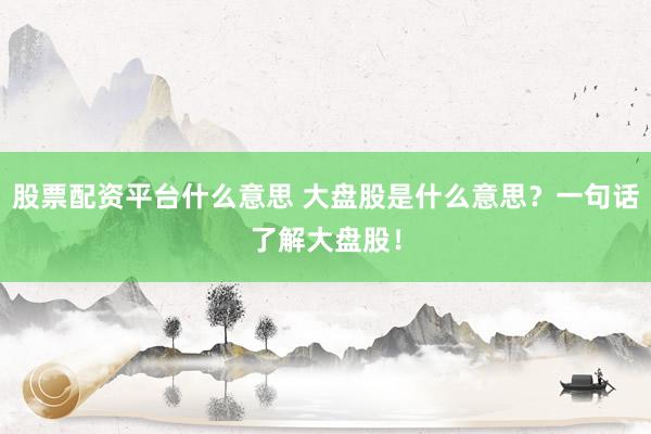 股票配资平台什么意思 大盘股是什么意思？一句话了解大盘股！