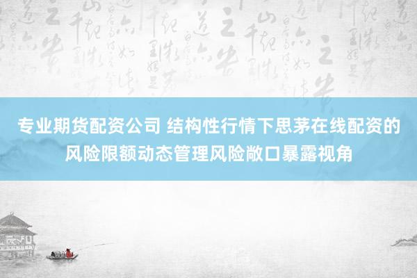 专业期货配资公司 结构性行情下思茅在线配资的风险限额动态管理风险敞口暴露视角