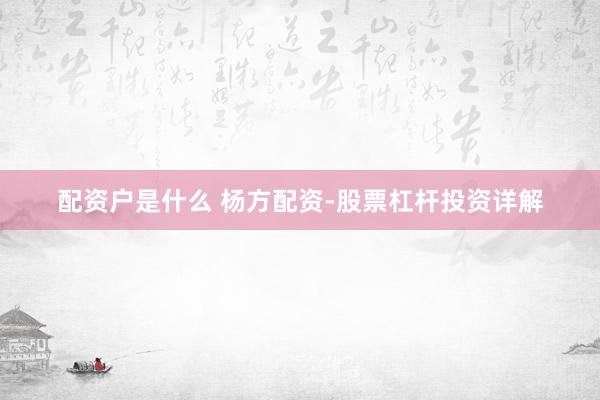 配资户是什么 杨方配资-股票杠杆投资详解